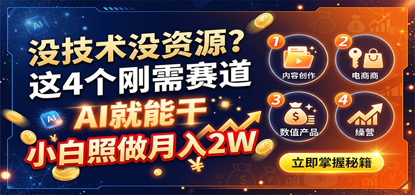 没技术没资源？这4个刚需赛道，AI就能干，小白照做月入2W-知识星球