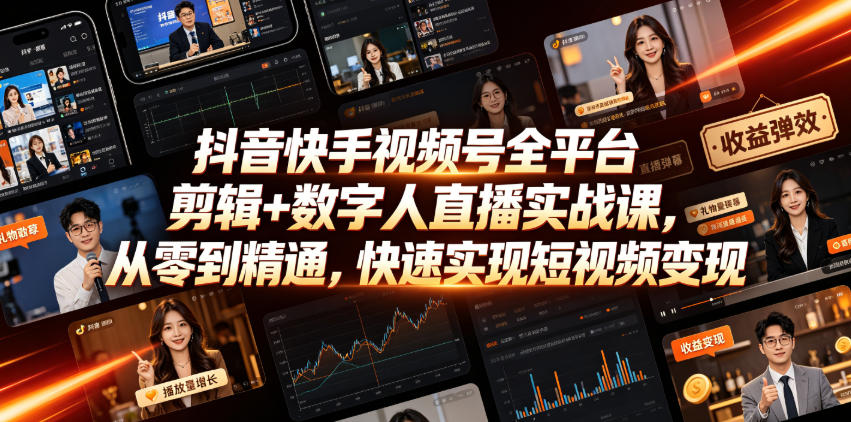 抖音快手视频号全平台剪辑+数字人直播实战课,从零到精通,快速实现短视频变现(更新2026年6月)-知识星球