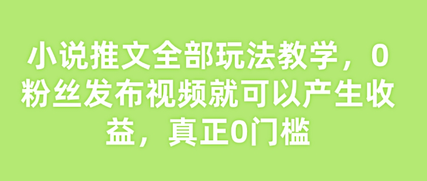 小说推文全部玩法教学，0粉丝发布视频就可以产生收益，真正0门槛-小禾网创