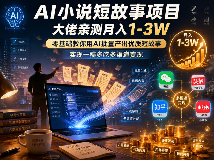 AI小说短故事项目，大佬亲测月入1-3W，零基础教你用AI批量产出优质短故事，实现一稿多吃多渠道变现(更新0824)-知识星球
