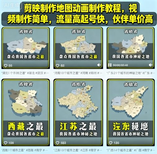 剪映制作地图动画制作教程，视频制作简单，流量高起号快，伙伴单价高-知识星球