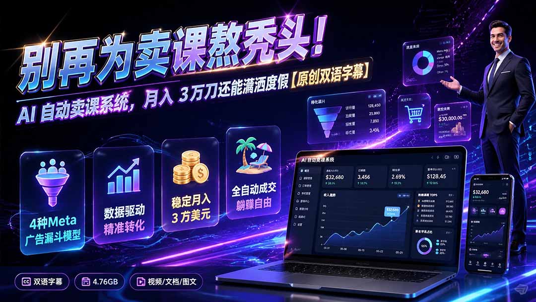 别再为卖课熬秃头！AI 自动卖课系统，月入 3 万刀还能潇洒度假【原创双语字幕】-知识星球