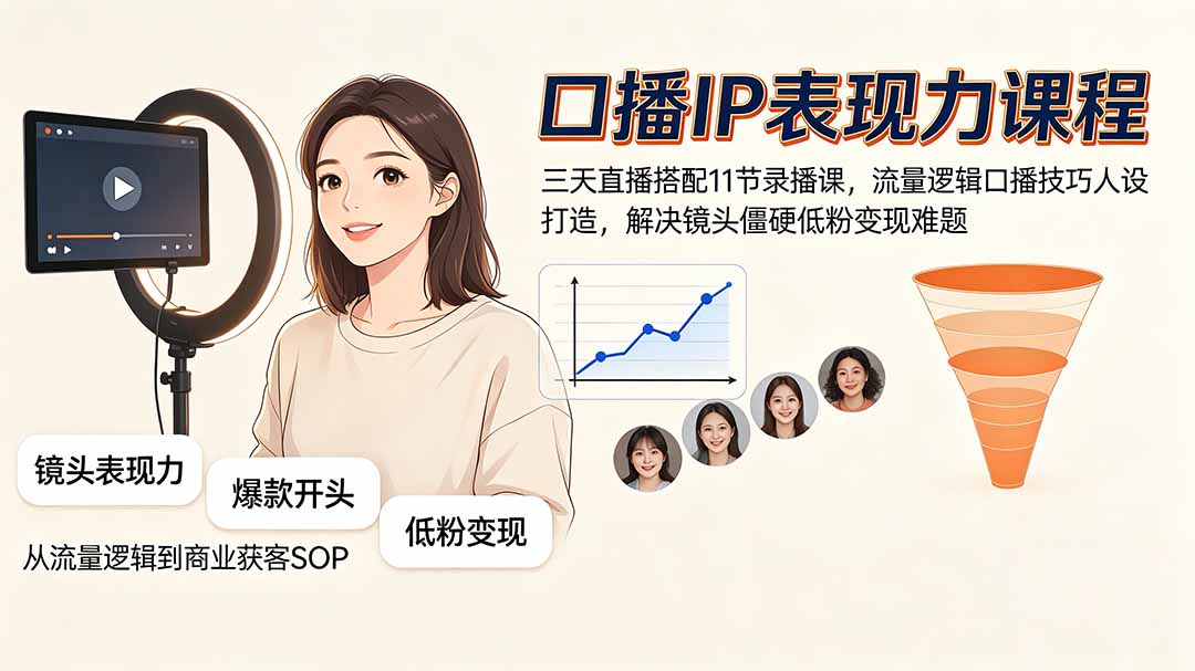 口播IP表现力课程｜三天直播搭配11节录播课，流量逻辑口播技巧人设打造，解决镜头僵硬低粉变现难题-知识星球