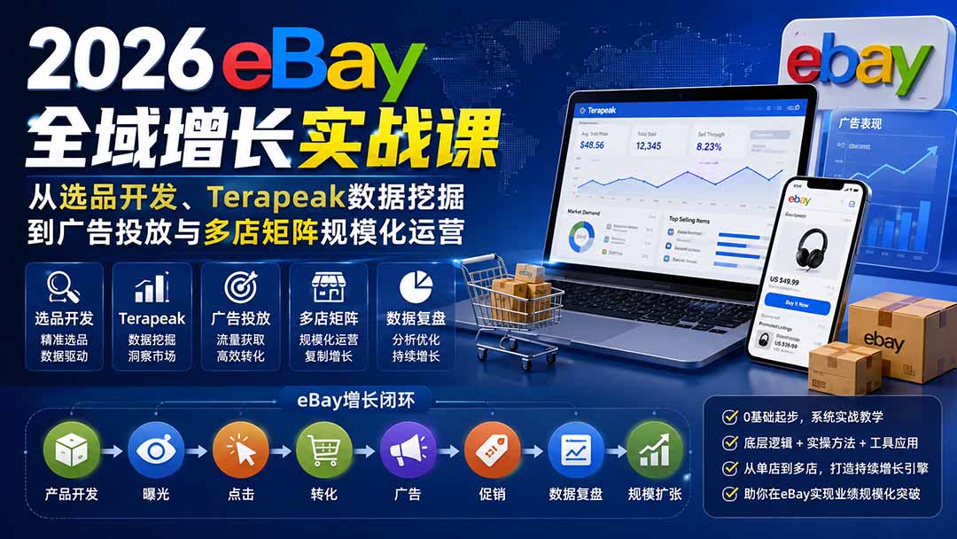 2026-Vincent eBay全域增长实战课-无水印：从选品开发、Terapeak数据挖掘到广告投放与多店矩阵规模化运营-知识星球