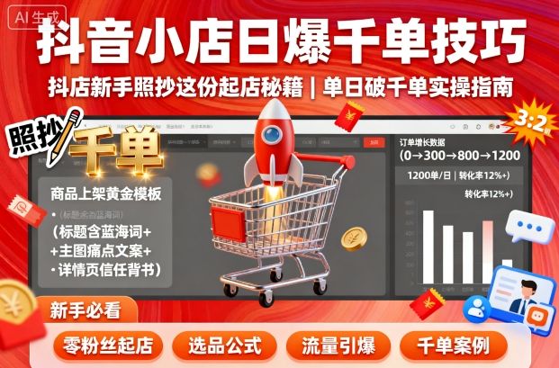 抖音小店日爆千单技巧，抖店新手照抄这份起店秘籍，单日破千单-知识星球