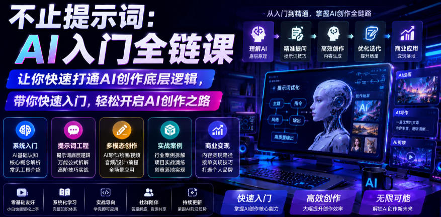 不止提示词：AI入门全链课，让你快速打通AI创作底层逻辑，带你快速入门，轻松开启AI创作之路-知识星球
