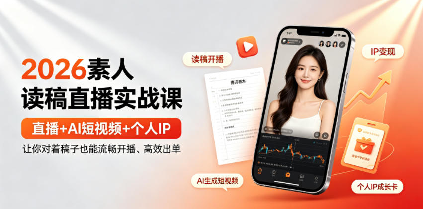 2026素人读稿直播实战课｜直播+AI短视频+个人IP，让你对着稿子也能流畅开播、高效出单-知识星球