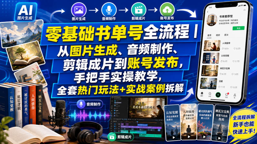 零基础书单号全流程｜从图片生成、音频制作、剪辑成片到账号发布，手把手实操教学，全套热门玩法+实战案例拆解-知识星球