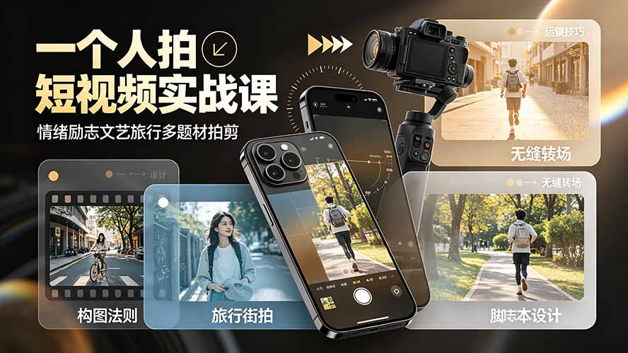 一个人拍短视频实战课：情绪励志文艺旅行多题材×五大景别×黄金构图×八大运镜，从拍摄到成片高效创作-知识星球