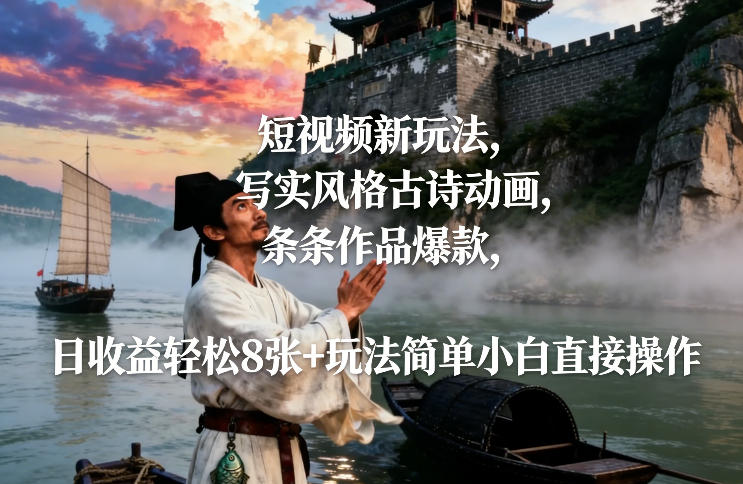 短视频新玩法,写实风格古诗动画,条条作品爆款,日收益轻松8张+玩法简单小白直接操作-知识星球