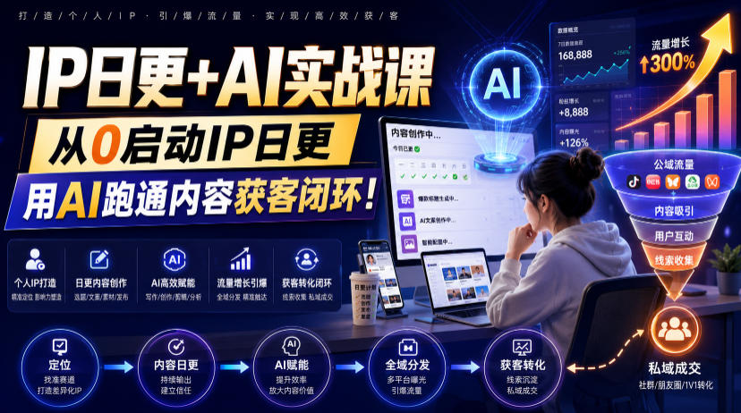 IP日更+AI实战课，从0启动IP日更，IP置顶视频制作+100条选题库搭建+10条日更规划，用AI跑通内容获客闭环!-知识星球