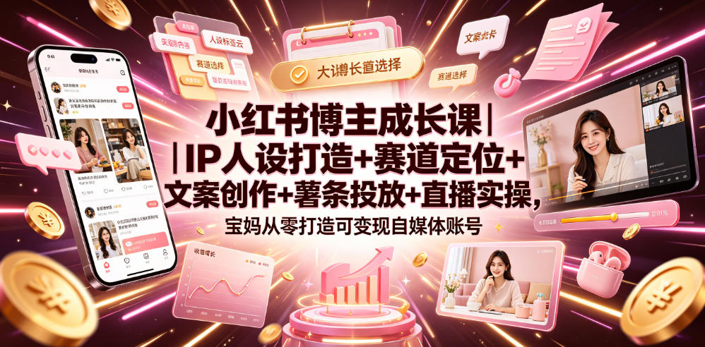 小红书博主成长课｜IP人设打造+赛道定位+文案创作+薯条投放+直播实操，宝妈从零打造可变现自媒体账号-知识星球