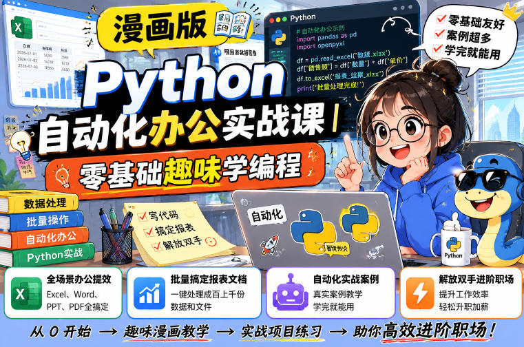 漫画版Python自动化办公实战课｜零基础趣味学编程，全场景办公提效、批量搞定报表文档、解放双手进阶职场-知识星球