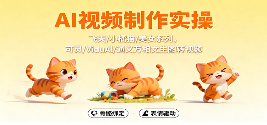 AI视频制作实操，飞天/小橘猫/美女系列，可灵/ViduAl/通义万相文生图转视频-知识星球