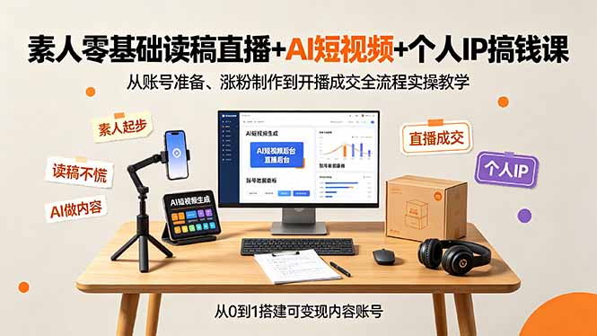素人零基础读稿直播+AI短视频+个人IP搞钱课，从账号准备、涨粉制作到开播成交全流程实操教学-知识星球