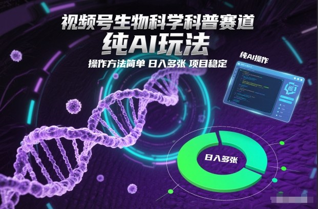 视频号生物科学科普赛道,纯AI玩法,操作方法简单,日入多张,项目稳定-知识星球