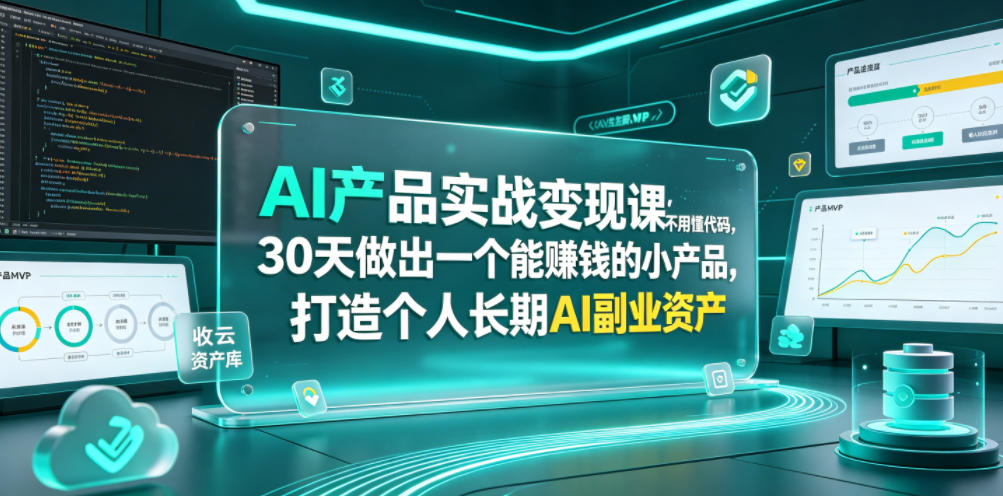 AI产品实战变现课，不用懂代码，30天做出一个能賺钱的小产品，打造个人长期AI副业资产-知识星球