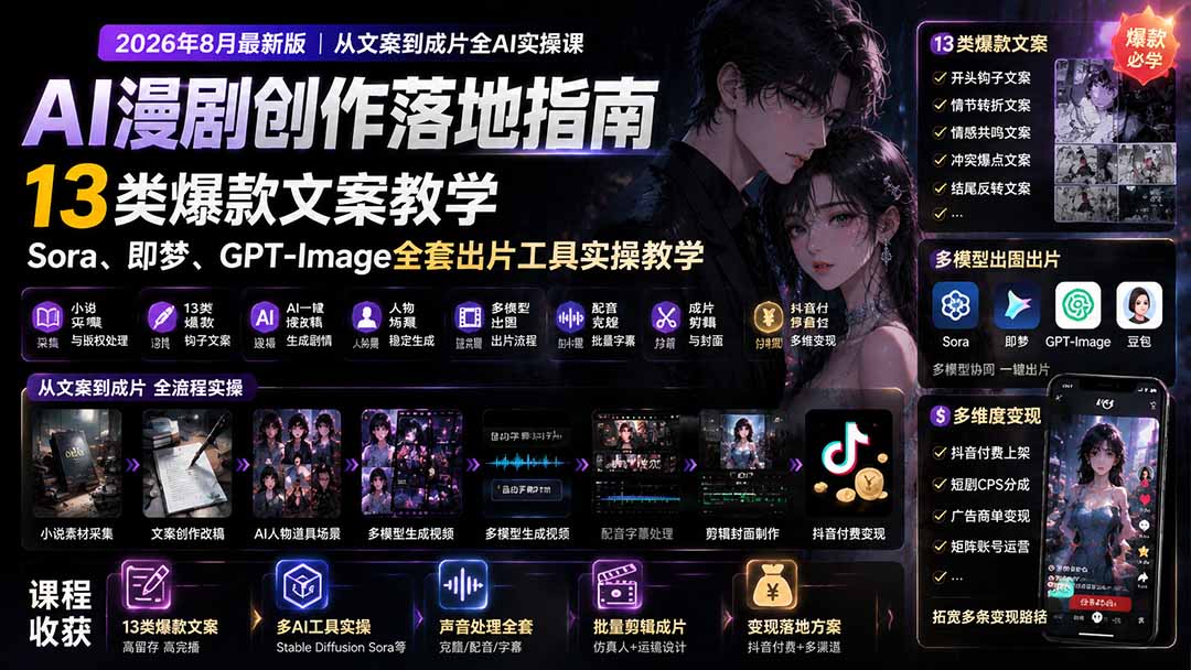 AI漫剧创作落地指南｜13类爆款文案教学，Sora、即梦、GPT-Image全套出片工具实操教学-知识星球
