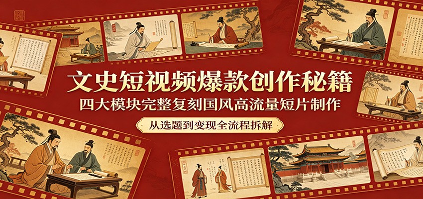 文史短视频爆款创作秘籍：四大模块完整复刻国风高流量短片制作-知识星球