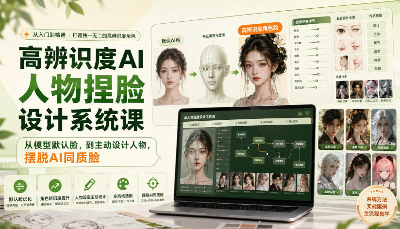 高辨识度AI人物捏脸设计系统课，从模型默认脸，到主动设计人物，摆脱AI同质脸-知识星球