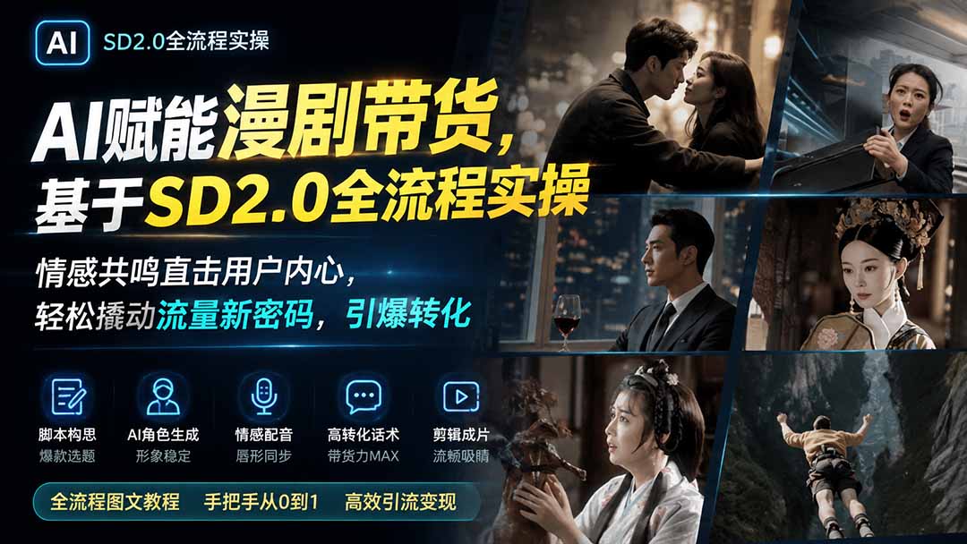 AI赋能漫剧带货，基于SD2.0全流程实操；情感共鸣直击用户内心，轻松撬动流量新密码，引爆转化-知识星球