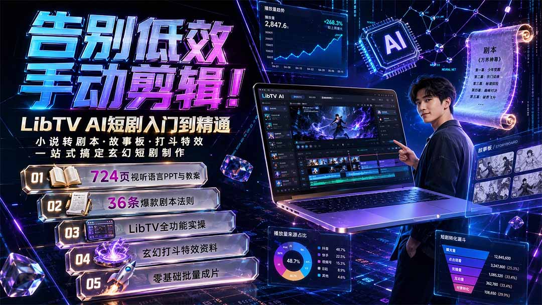 告别低效手动剪辑！LibTV AI短剧入门到精通，小说转剧本方法，故事板打斗特效一站式搞定玄幻短剧制作-知识星球