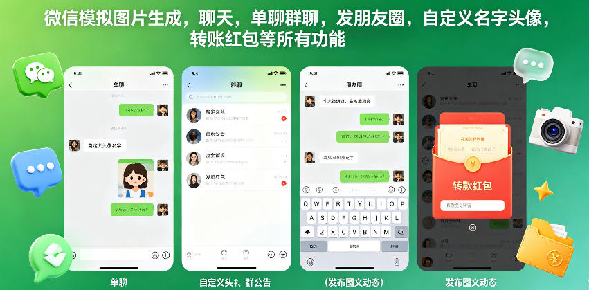 微信模拟图片生成，聊天，单聊群聊，发朋友圈，自定义名字头像，转账红包等所有功能都可以生成-知识星球