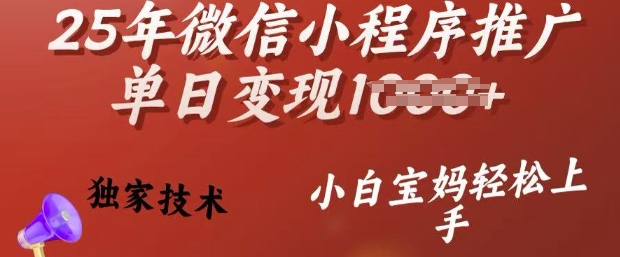 25年微信小程序推广单日变现多张，独家技术，小白宝妈轻松上手【揭秘】-小禾网创