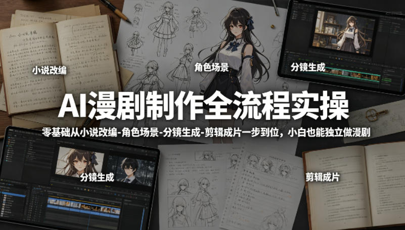 AI漫剧制作全流程实操，零基础从小说改编-角色场景-分镜生成-剪辑成片一步到位，小白也能独立做漫剧-知识星球