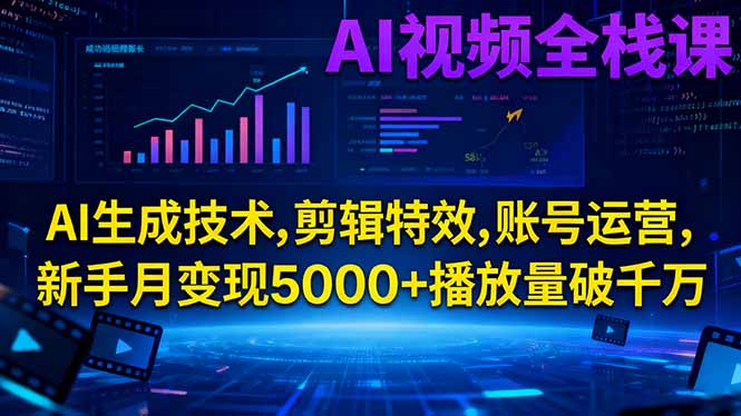 AI视频全栈课:AI生成技术,剪辑特效,账号运营,新手月变现5000+播放量破千万-知识星球
