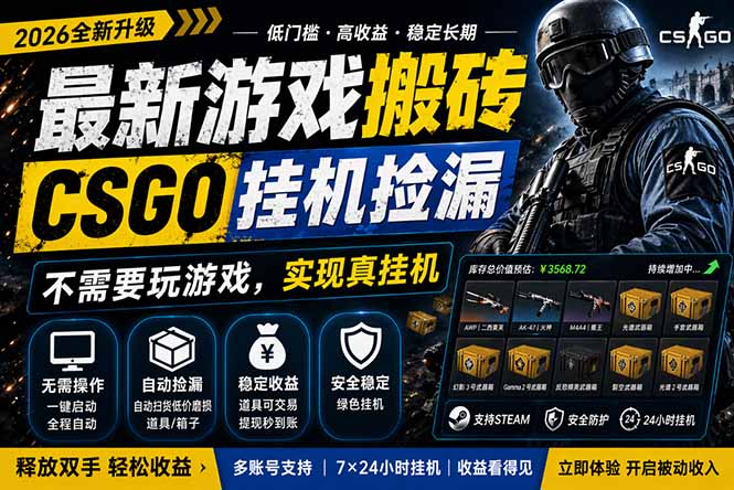 最新游戏搬砖，CSGO纯挂机，不需要玩游戏，实现真挂机，月入1W+，五一小高峰上车可吃肉，...-知识星球