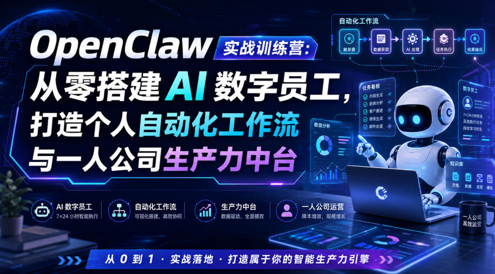 OpenClaw实战训练营：从零搭建AI数字员工，打造个人自动化工作流与一人公司生产力中台-知识星球