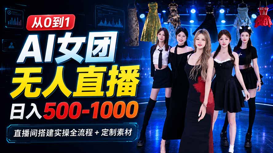 AI 女团无人直播，躺入500-1000每天，直播间搭建实操全流程+定制素材-知识星球