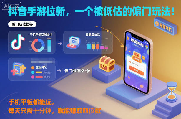 抖音手游拉新，一个被低估的偏门玩法！手机平板都能玩，每天只需十分钟，就能賺取四位数【揭秘】-知识星球