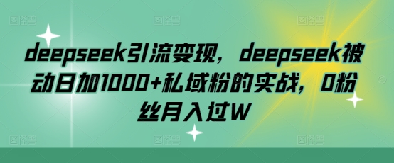 deepseek引流变现，deepseek被动日加1000+私域粉的实战，0粉丝月入过W-小禾网创