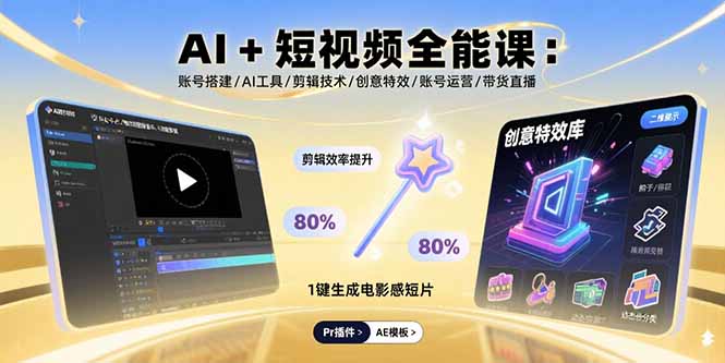 AI+短视频全能课：账号搭建/AI工具/剪辑技术/创意特效/账号运营/带货直播-知识星球