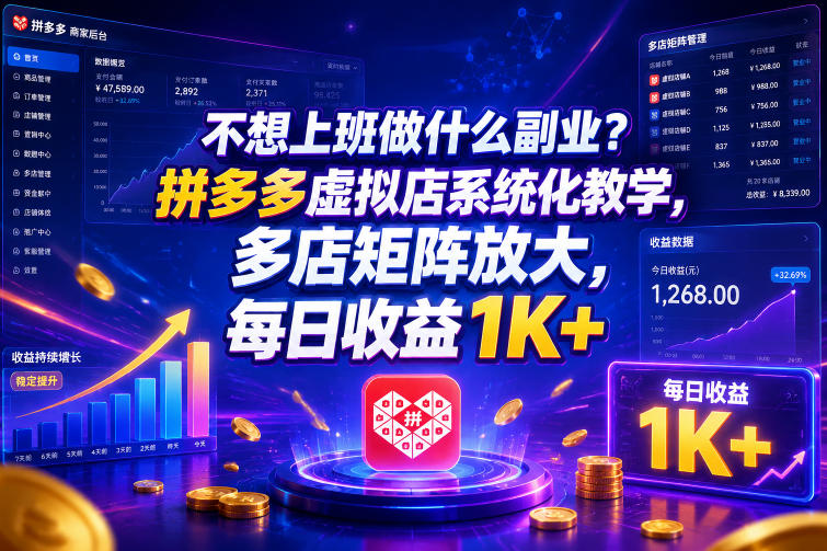 不想上班做什么副业？拼多多虚拟店系统化教学，多店矩阵放大，每日收益1K+【揭秘】-知识星球