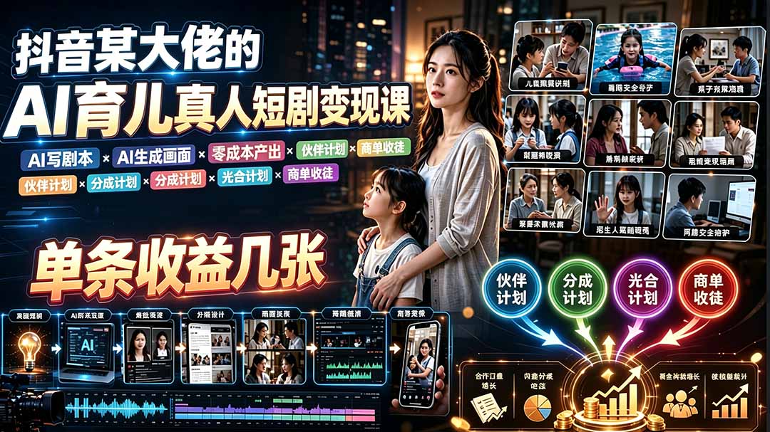 AI育儿真人短剧变现课：AI写剧本×AI生成画面×零成本产出×伙伴计划×分成计划×光合计划×商单收徒-知识星球