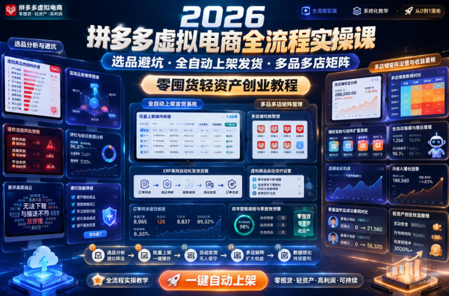 2026拼多多虚拟电商全流程实操课，选品避坑・全自动上架发货・多品多店矩阵，零囤货轻资产创业教程-知识星球
