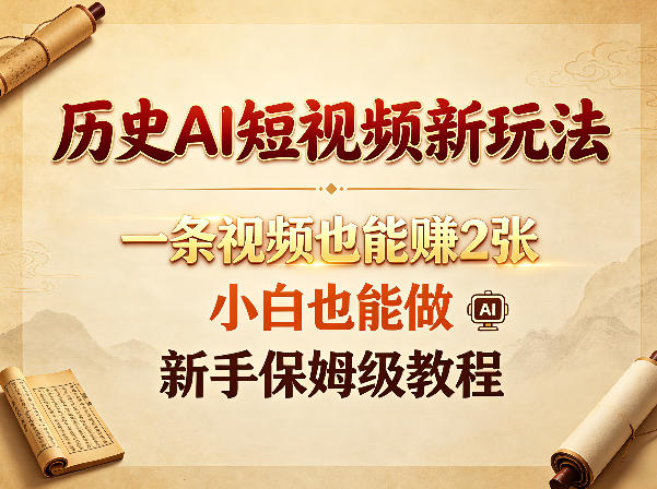 历史AI短视频新玩法，一条视频也能賺2张，小白也能做，新手保姆级教程-知识星球